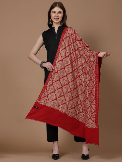 Women's Silky Golden Aari Embroidery Wool Shawl